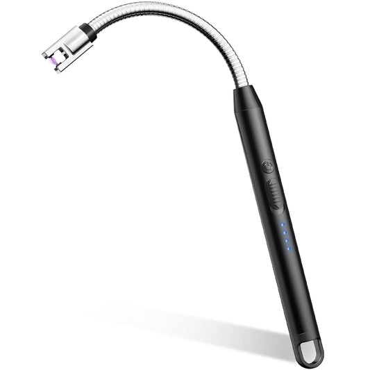 AJIJING Electric Lighter Candle Lighter with Safty Lock USB Type-C Port Windproof Flameless Arc Lighter Rechargeable Lighter with Led Battery Display (Black)